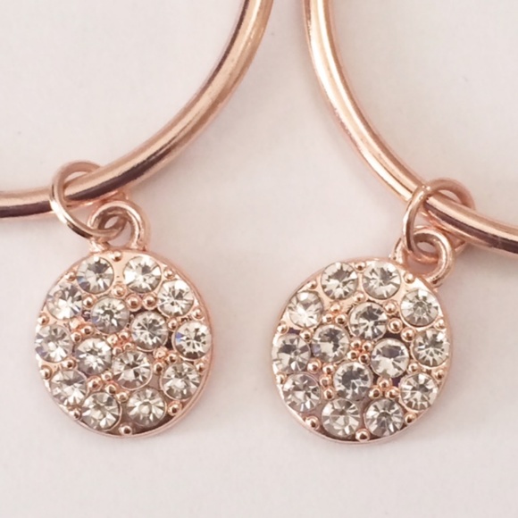 Rose Gold Tone Teardrop Rhinestone Hoop Earrings - Picture 6 of 6